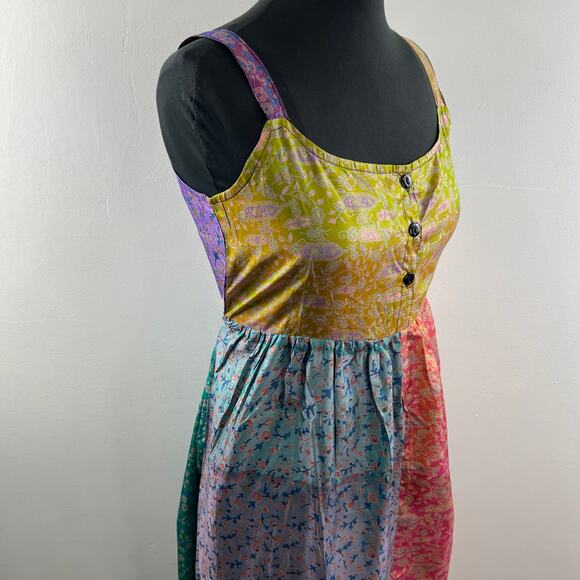 FASHION FUSE Multicolor PURE Silk Sleeveless Scoop Neck Tie Belt Maxi Dress Sz S - Picture 5 of 8